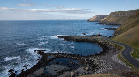 View of Dyrholaey cliffs and the Atlantic Oceanの素材