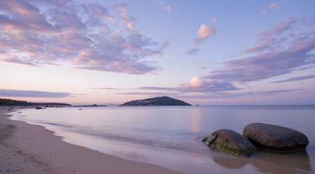 Beautiful sunset on the beach of the island of Sardinia.の素材