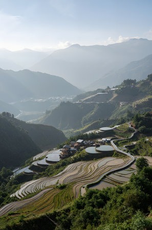 Rice terraces on terraced of Sapa, Sapa District, Lao Cai Province, Northwest Vietnamの素材
