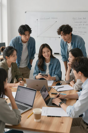Group of business people working together in the office. Teamwork concept.の素材