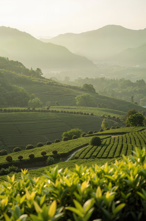 Tea Plantation in the morning at Doi Ang Khang, Chiang Rai, Thailandの素材