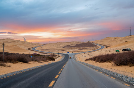 The road in the dunes of the desert of Maspalomas, Gran Canariaの素材