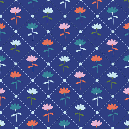 Colorful Navy Blue Floral Seamless Patternのイラスト素材