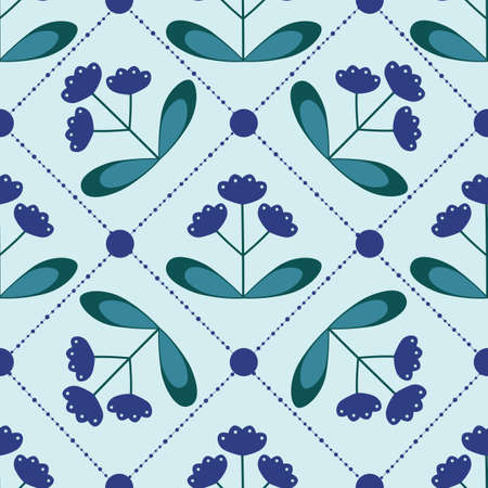 Geometric Scandinavian Tulip Floral Pattern Background. Teal and Indigo Print.のイラスト素材