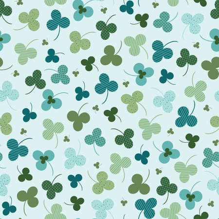 St Patricks Day Shamrock Seamless Pattern. Green and Blue Clover Repeating Background Print.のイラスト素材