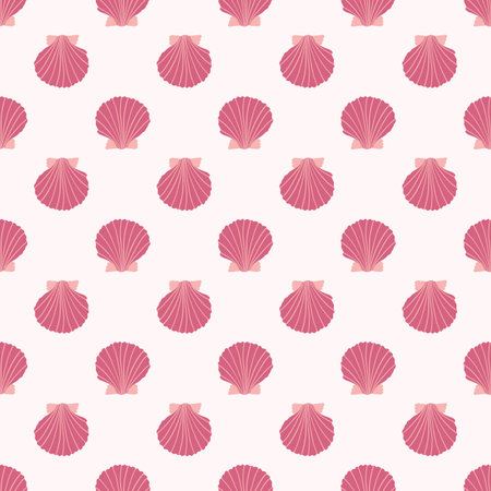 Small Pink Striped Scallop Sea Shells Seamless Pattern Backgroundのイラスト素材