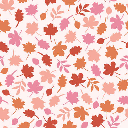 Colorful Red, Orange, Pink Fall Leaves Autumn Seamless Pattern Backgroundのイラスト素材