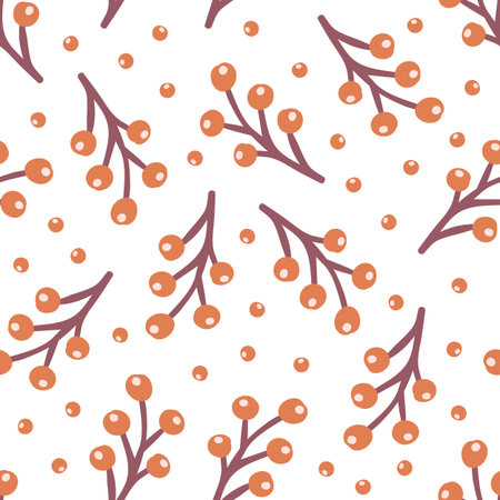 Autumn Orange and Purple Berries Seamless Pattern Background