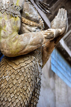The construction of the temple and the Garuda and Naga in Thailand.の写真素材