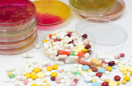 Antibiotic(Drug) in laboratory.Pharmaceutical medicament, cure in container for health. Pharmacy...