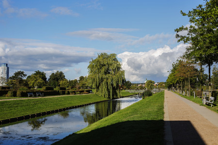 idyllic landscape,well maintained and vacant Park,summer dayのeditorial素材