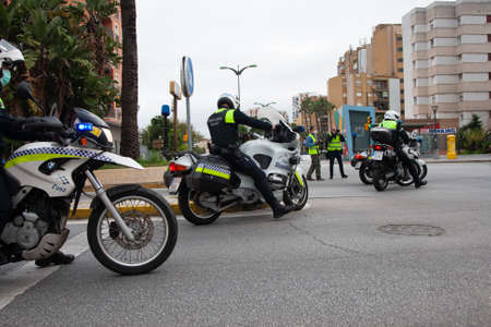 Malaga, Spain. 16th Apr 2020. Covid-19 Tribute applause to health personnel of the Hospital Carlos Haya of Málaga from local Police and Firemen.のeditorial素材