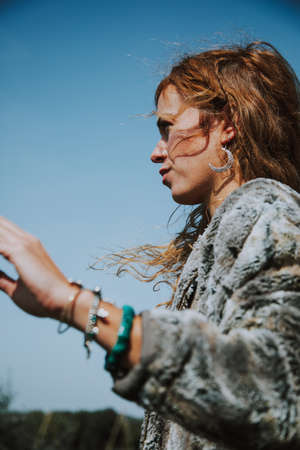 A young blonde female in a yoga sessionの写真素材