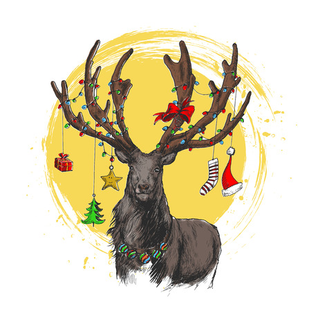 Vector Reindeer gift illustration.Minimal and High quality design.のイラスト素材
