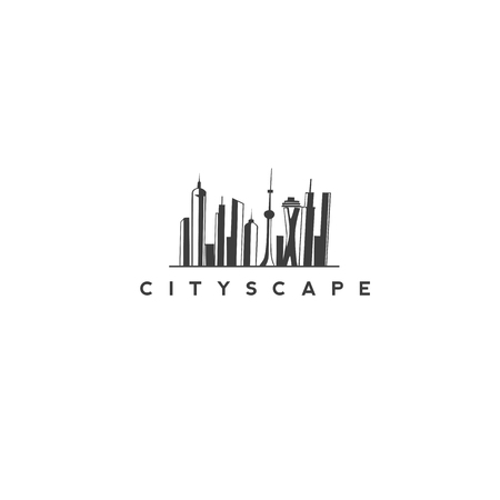 vertical cityscape hand draw and typography vector illustration.のイラスト素材