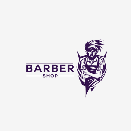 Vintage barber shop typography in hand drawn sketch illustration.のイラスト素材