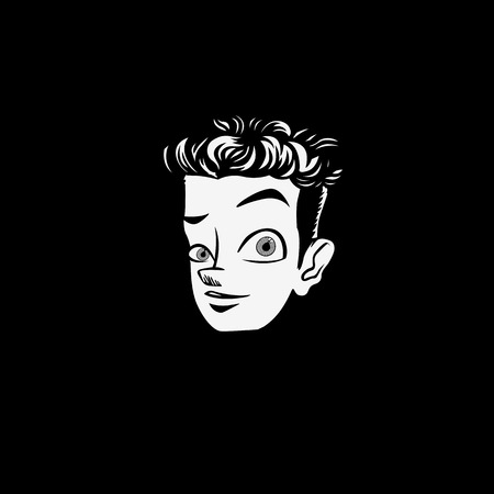 Happy cartoon boy head on black background vector illustration design.のイラスト素材