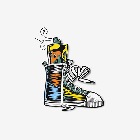 Shoes flat icon with bright colorful running sneakers vector illustration.のイラスト素材