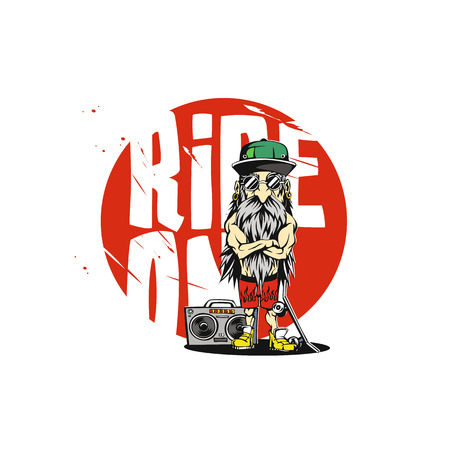 Cool old man with boom box illustration.のイラスト素材