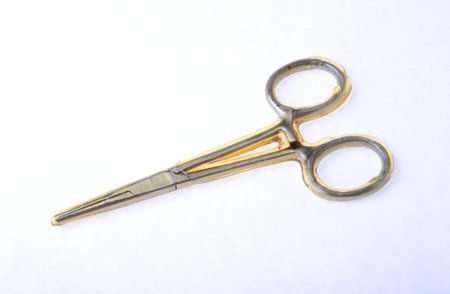 Close Up Surgical instruments and tools on white background. Selective focus.