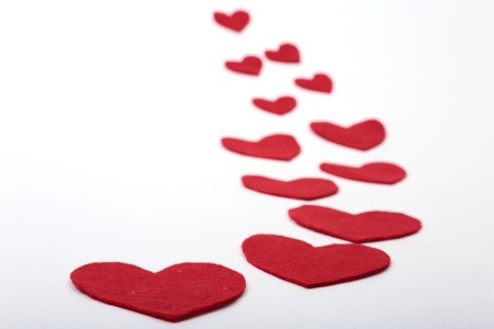 red heart isolated on white background. Selective focus.の写真素材