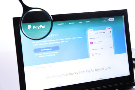 New York, USA - March 25, 2019: Illustrative Editorial of Website of Paypal visible on display...