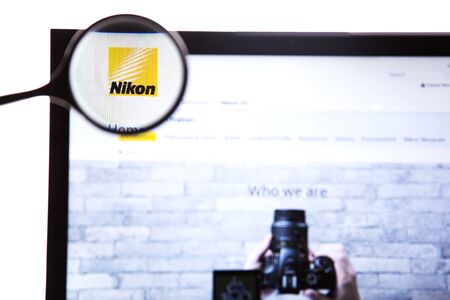 New York, USA - March 25, 2019: Illustrative Editorial of the website for Nikon Corporation,a Japanese multinational corporation headquartered in Tokyo, specializing in optics and imaging products.のeditorial素材