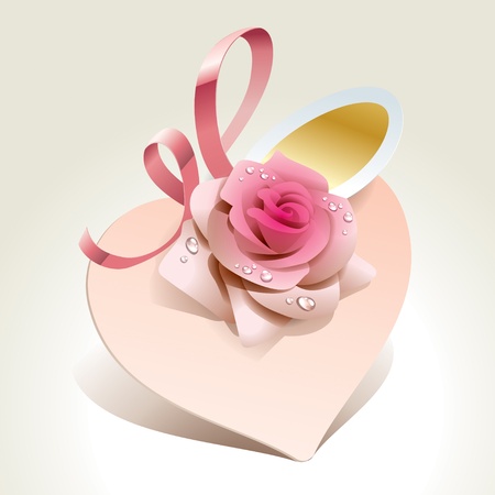 Wedding card in the form of heart with rose and pink ribbon. Vector illustration.のイラスト素材