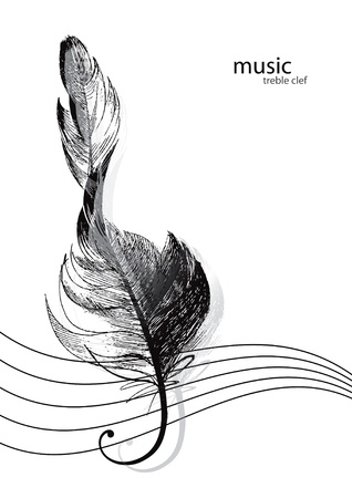 Treble clef in the form of the bird's feather.のイラスト素材