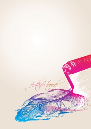 Trowel for makeup. The colorful trowel in the form of the bird's feather on the beige background. Vector illustration.のイラスト素材