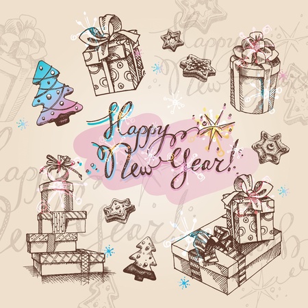 Set of Christmas gifts. Vector illustration.のイラスト素材