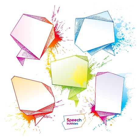 Set of hand drawn speech bubbles with drops and spray on a white background. Vector illustration.のイラスト素材