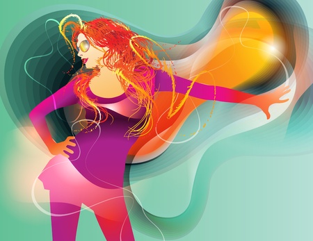 The colorful dancing girl on abstract background. Vector illustration.のイラスト素材