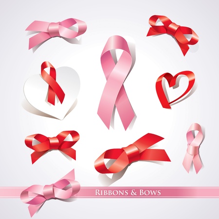 Set of ribbons and bows on a white background  Vector illustration のイラスト素材