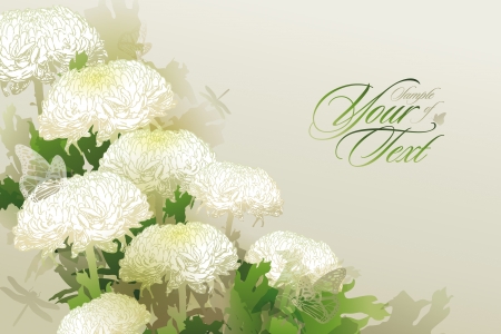 Card with the bouquet of chrysanthemums on a beige background  のイラスト素材