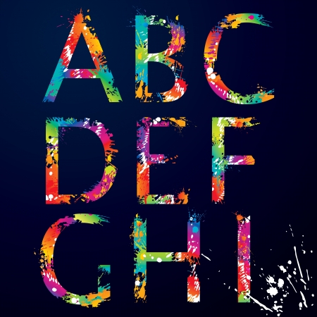Font - Colorful letters with drops and splashes from A to I  illustration のイラスト素材