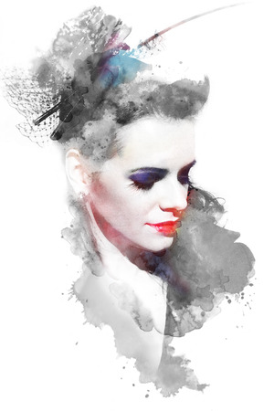 Watercolor fashion illustration of the beautiful young girl の写真素材