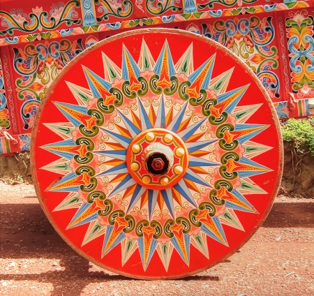 Painted Ox Cart Wheelの写真素材