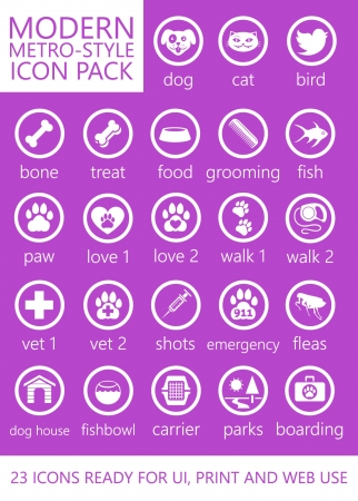 23 Animal and Pet-Themed Modern Metro Style Icons for Mobile, Touch and Web Interface UI UXのイラスト素材