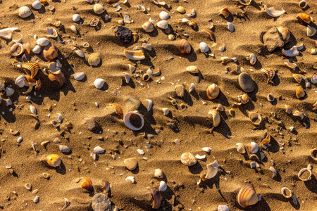 Seashells on the sand of a beach in Catalonia.の写真素材