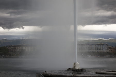 Lake leman in the city of Geneva, Switzerlandの写真素材