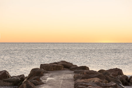 The coast of Benicasim at sunrise, Castellon, Spainの写真素材