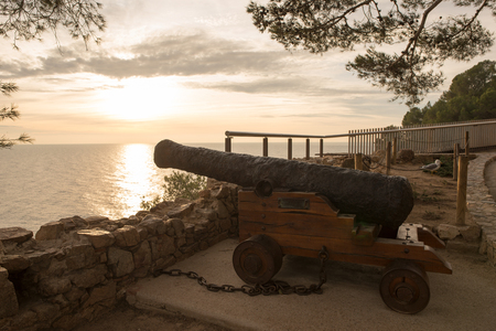 Sunrise in the village of Tossa de Mar, Costa brava, Gironaの写真素材