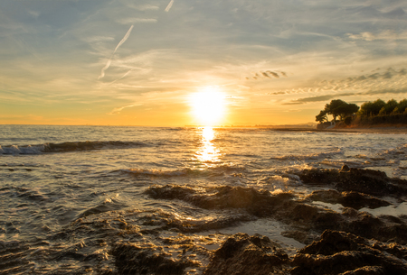 The coast of Oropesa del Mar at a sunrise, Castellonの写真素材