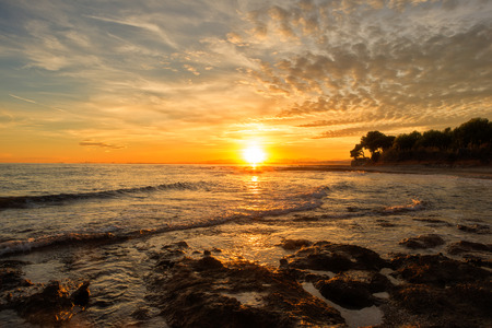 The coast of Oropesa del Mar at a sunrise, Castellonの写真素材