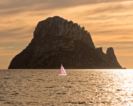 A sailboat on the island of Ibiza, Balearic Islands, Spainの写真素材