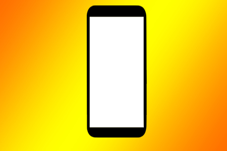 A mobile phone with white screen and colorful background for graphic resourcesの写真素材