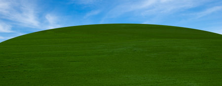 A panoramic view of a green and blue landscape, Spainの写真素材