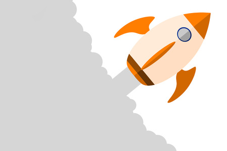 Illustration of an orange rocket going up into spaceの写真素材