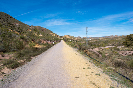 The green way of Lucainena under the blue sky in Almeria, Spainの写真素材